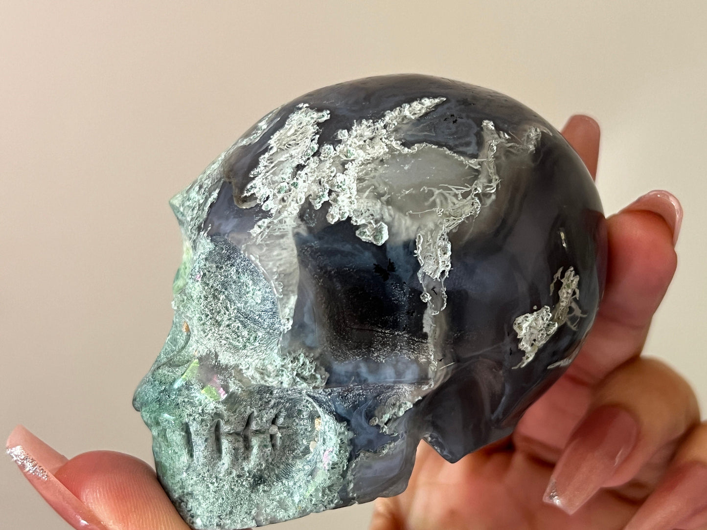 Moss Agate Skull, Druzy Moss Agate, Moss Agate Crystal, Crystal Gifts, Metaphysical Gifts, Witch Decoration, Crystal Skulls, SMALL
