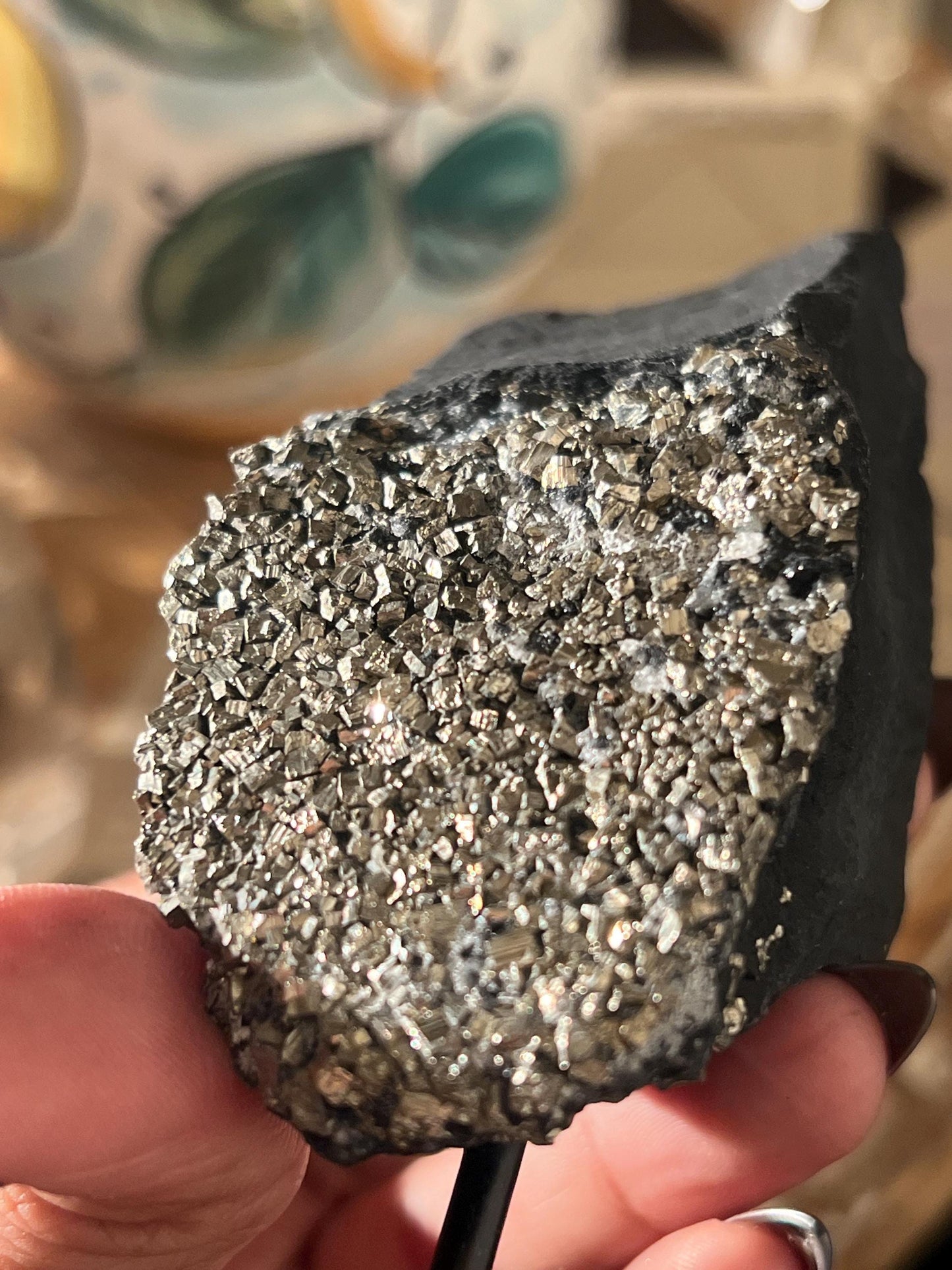 Shungite with Pyrite On Stand, Natural Shungite, Shungite with Pyrite, Raw Shungite, Crystal Gifts, Metaphysical Gifts, Spiritual Decor