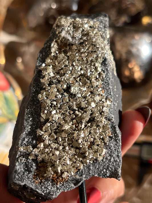 Shungite with Pyrite On Stand, Natural Shungite, Shungite with Pyrite, Raw Shungite, Crystal Gifts, Metaphysical Gifts, Spiritual Decor