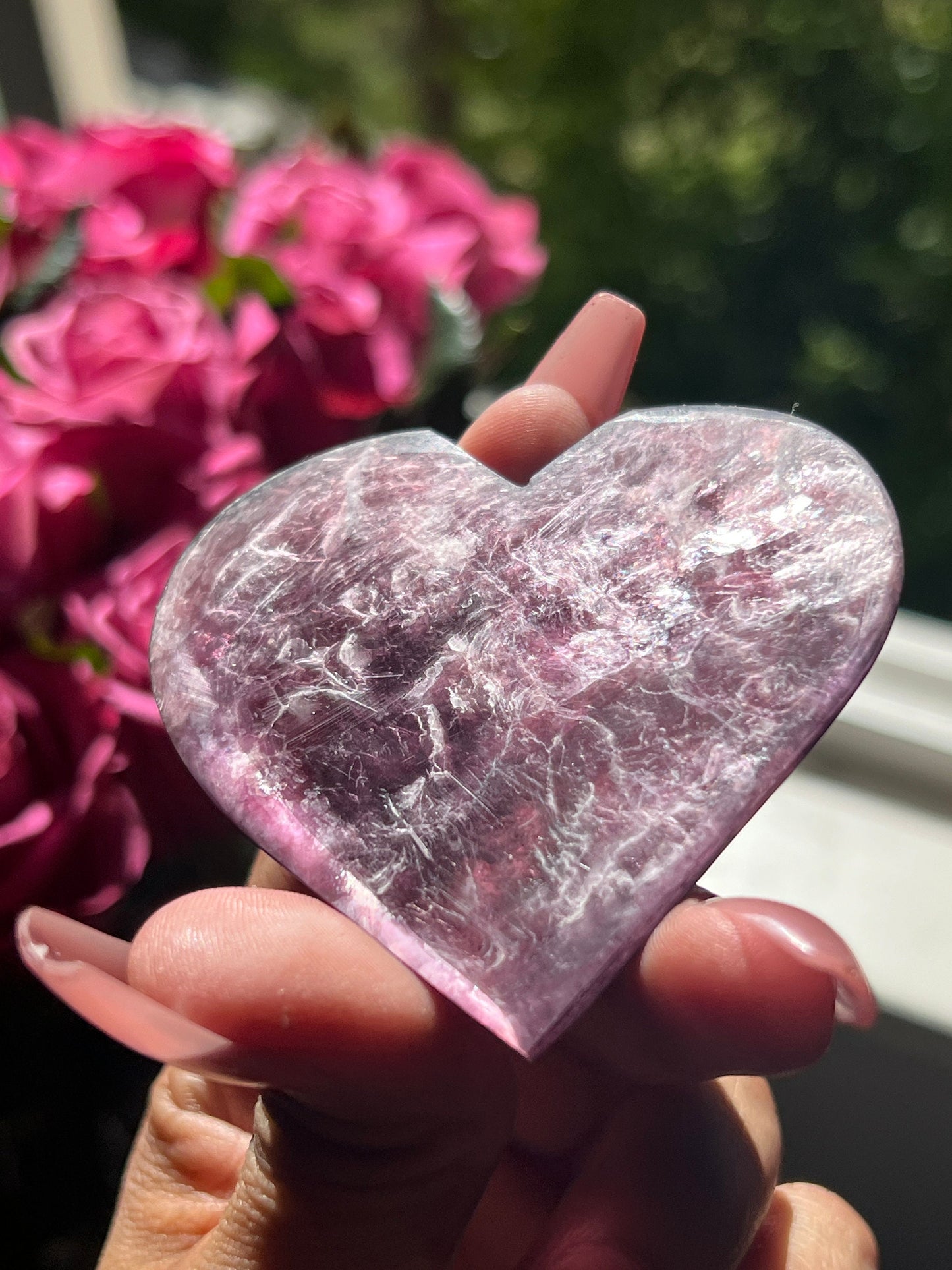 Flashy Purple Mica Heart, Lepidolite Heart, Crystal hearts, Gem Lepidolite, Mica Palm stone, Crystal Jewelry, Crystal Gifts, Small