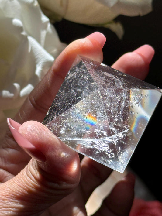 Small Natural Clear Quartz Pyramid, Rainbow Clear Quartz, Spiritual Home Decoration, Egyptian Pyramid Decoration, Small Pyramid