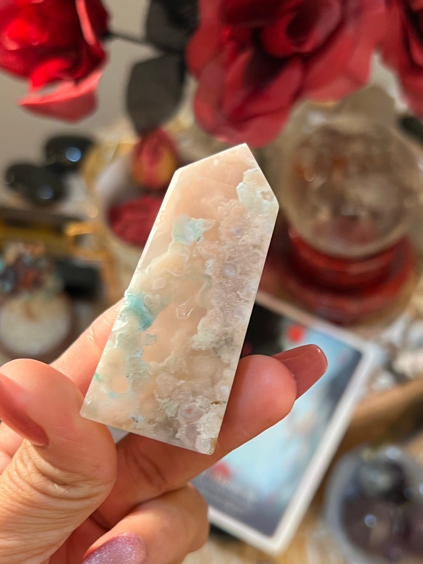 Precious Flower Agate Point, Pink flower agate tower, Beautiful Flower Agate Tower, Flower Agate, Healing Crystals, Crystals for Healing