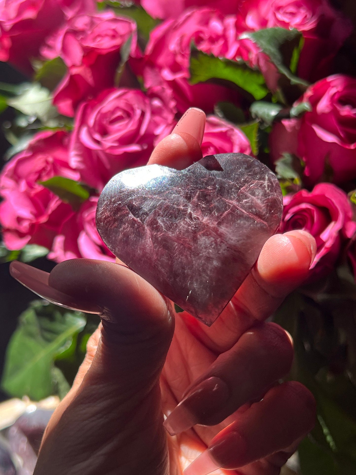 Flashy Purple Mica Heart, Lepidolite Heart, Crystal hearts, Gem Lepidolite, Mica Palm stone