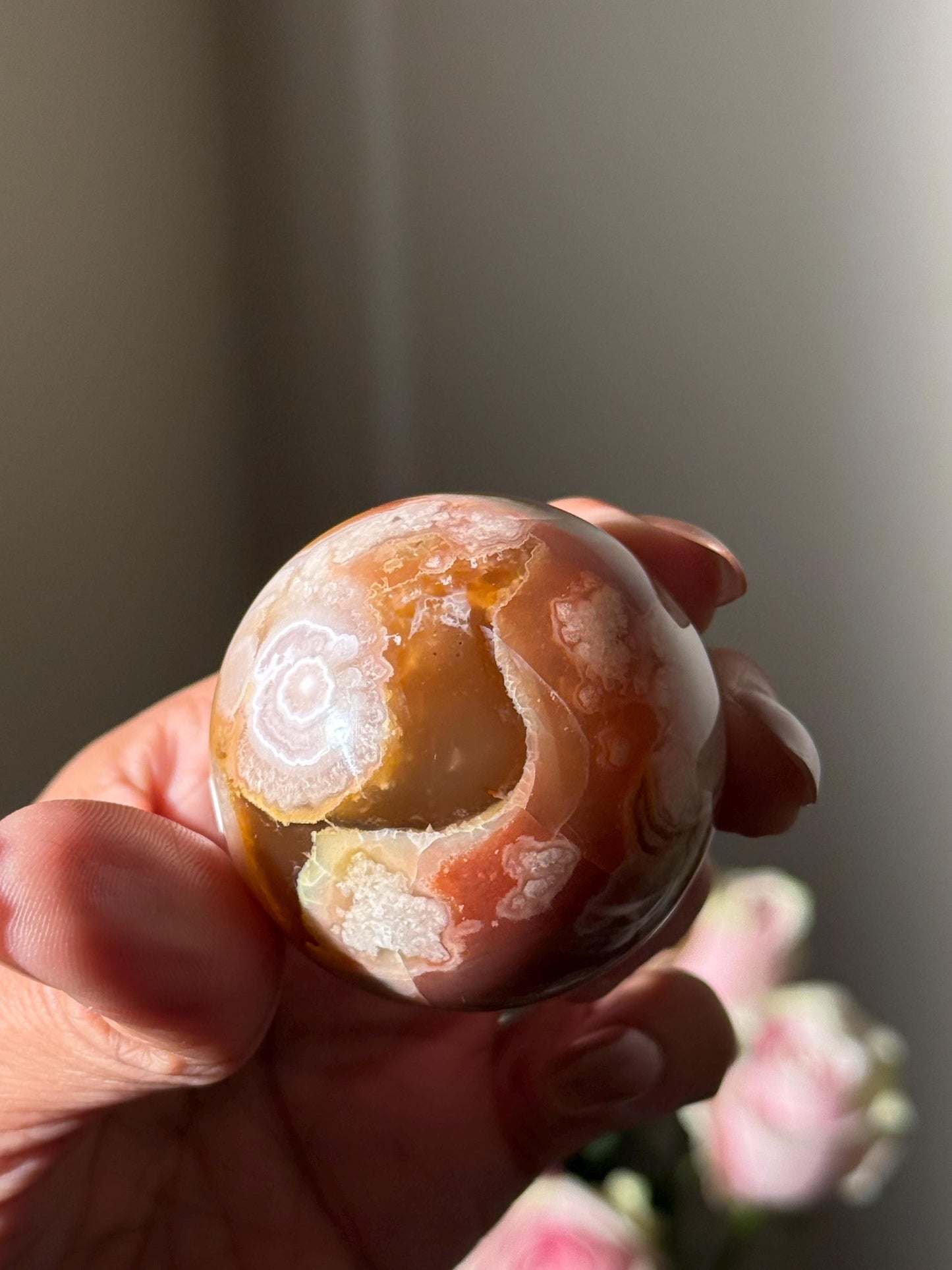 Green Flower Agate ( More Red), Green Flower Agate,  Sakura Agate, Cherry Blossom Agate, Heart Crystals, Crystal Gifts, Metaphysical Gifts