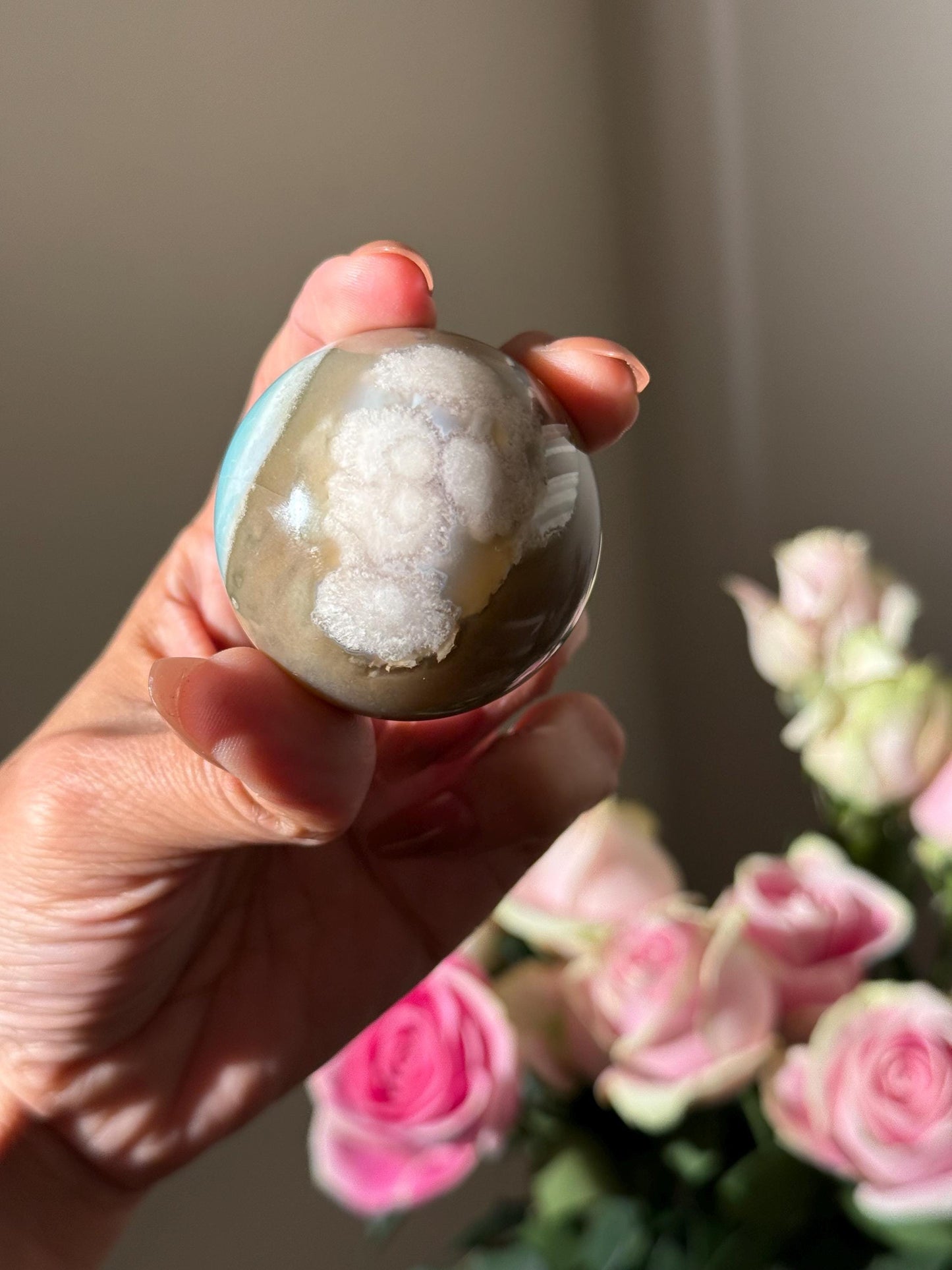 Green flower agate palm, Green Flower Agate,  Sakura Agate, Cherry Blossom Agate, Heart Crystals, Crystal Gifts, Metaphysical Gifts