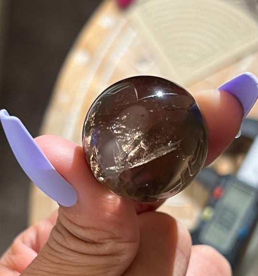 Small Smoky Quartz Sphere, Rainbow Smoky Quartz, crystal ball with crown holder,