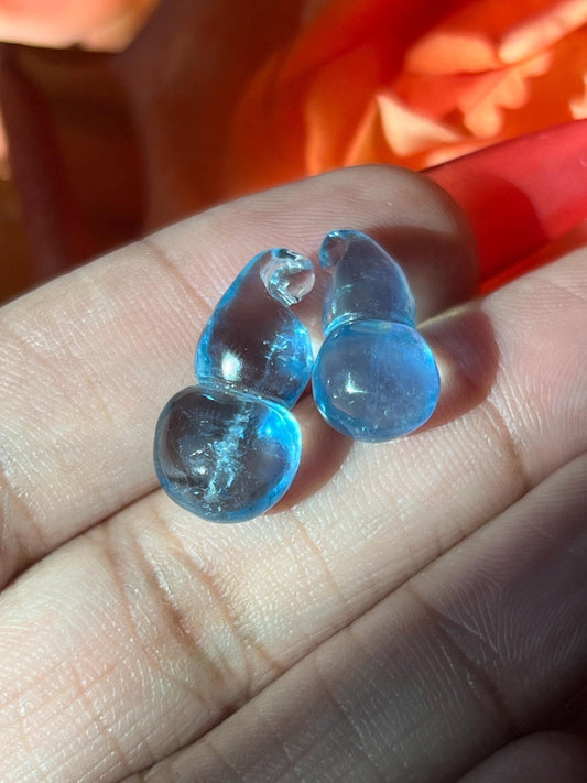 Two Aquamarine Gourd Carving, Blue Aquamarine, Aquamarine Gemstones, Aquamarine Jewelry, Good Luck Charm, Crystal Gifts, Crystal  Lot