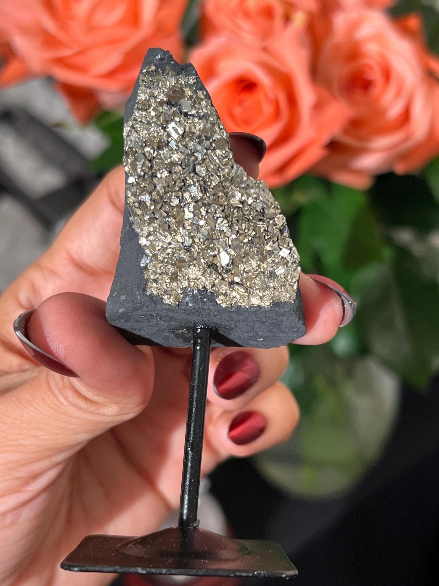 Mini Shungite with Pyrite On Stand, Natural Shungite, Shungite with Pyrite, Raw Shungite, Crystal Gifts, Metaphysical Gifts, Spiritual Decor