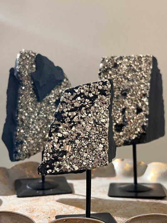 Shungite with Pyrite On Stand, Natural Shungite, Shungite with Pyrite, Raw Shungite, Crystal Gifts, Metaphysical Gifts, Spiritual Decor