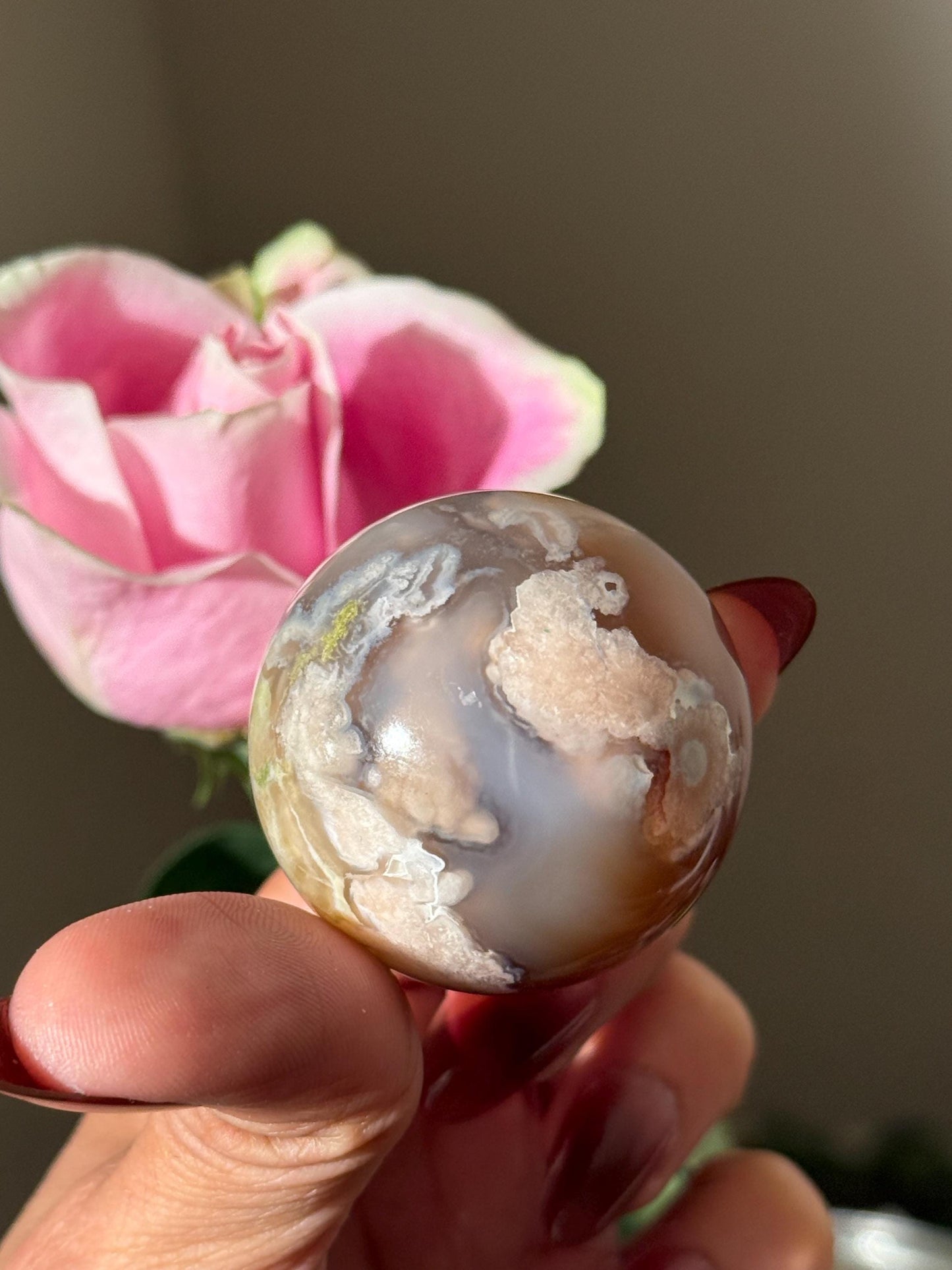 Red Flower Agate, Green Flower Agate,  Sakura Agate, Cherry Blossom Agate, Heart Crystals, Crystal Gifts, 41 mm
