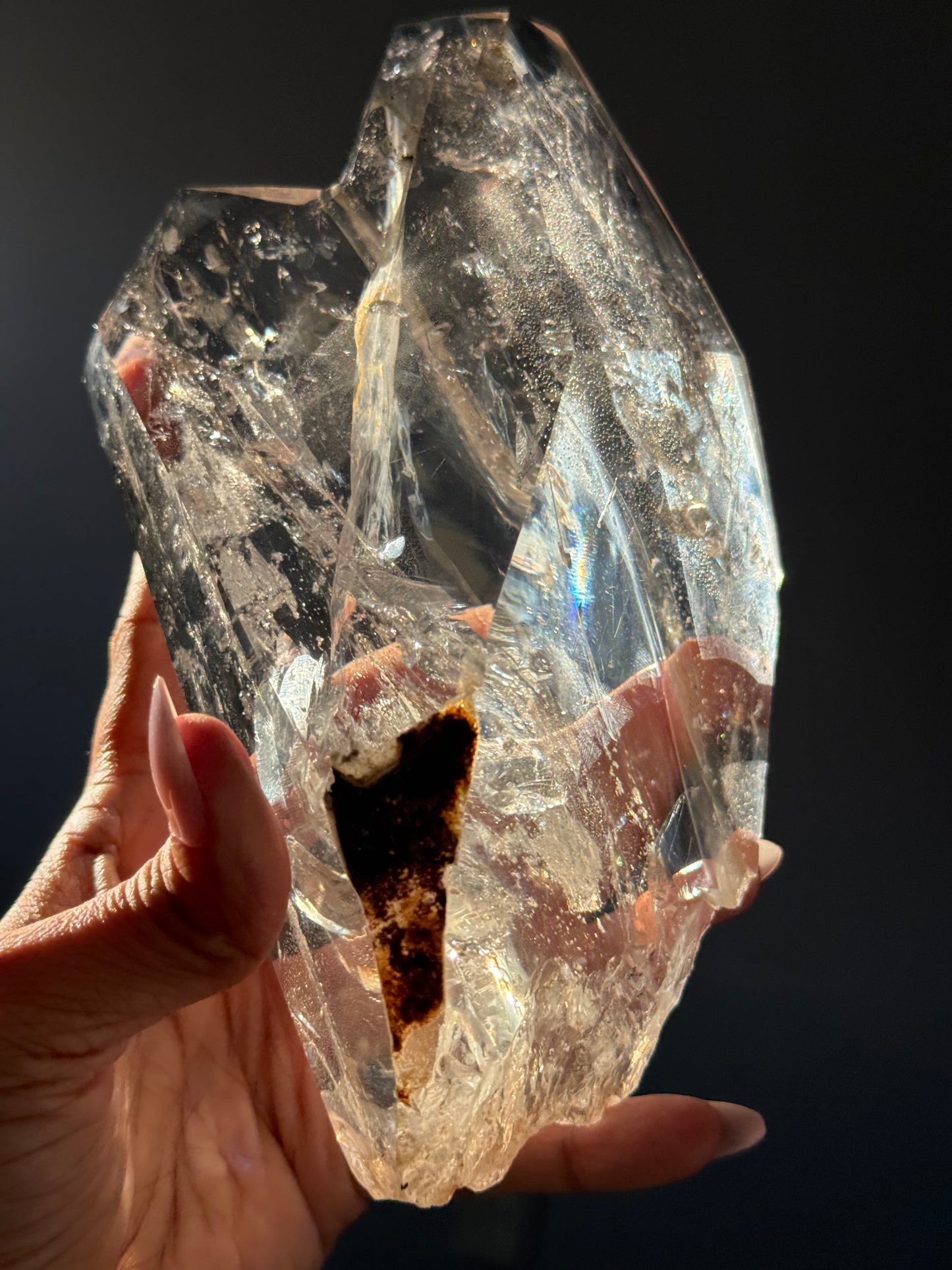 Twin Quartz Crystal, Tantric Twin Flame Quartz , A-Grade Clear Quartz with Rainbows on Custom Wooden Stand,  Statement Crystal Specimen