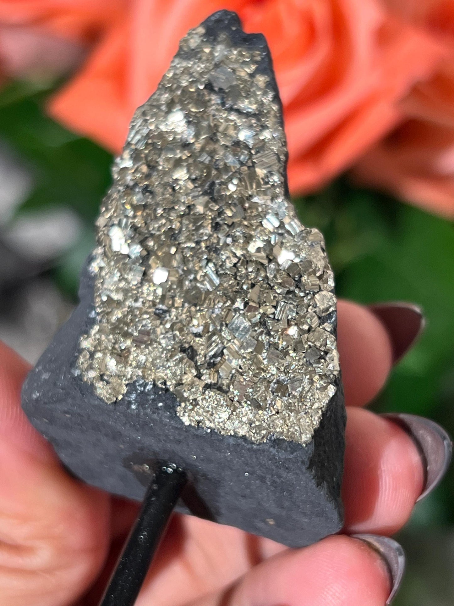 Mini Shungite with Pyrite On Stand, Natural Shungite, Shungite with Pyrite, Raw Shungite, Crystal Gifts, Metaphysical Gifts, Spiritual Decor