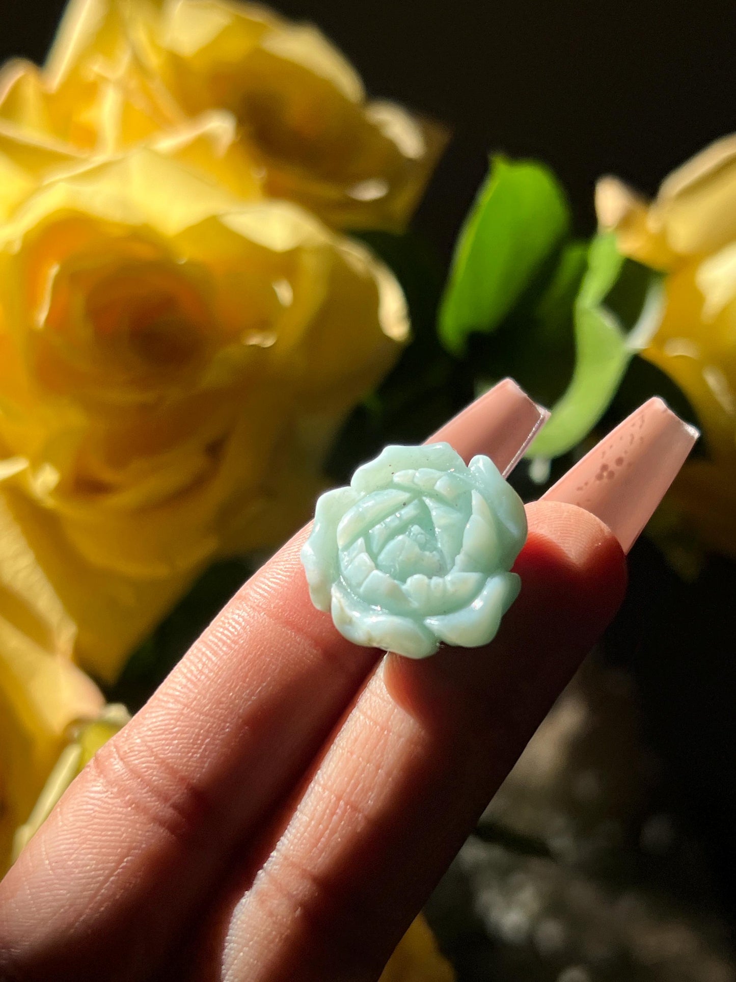 Precious Larimar Flower, Larimar Charm, Larimar Flower, Larimar Cab, Larimar stone cabs, Crystal Gifts, Spiritual Gifts, Crystal Jewelry