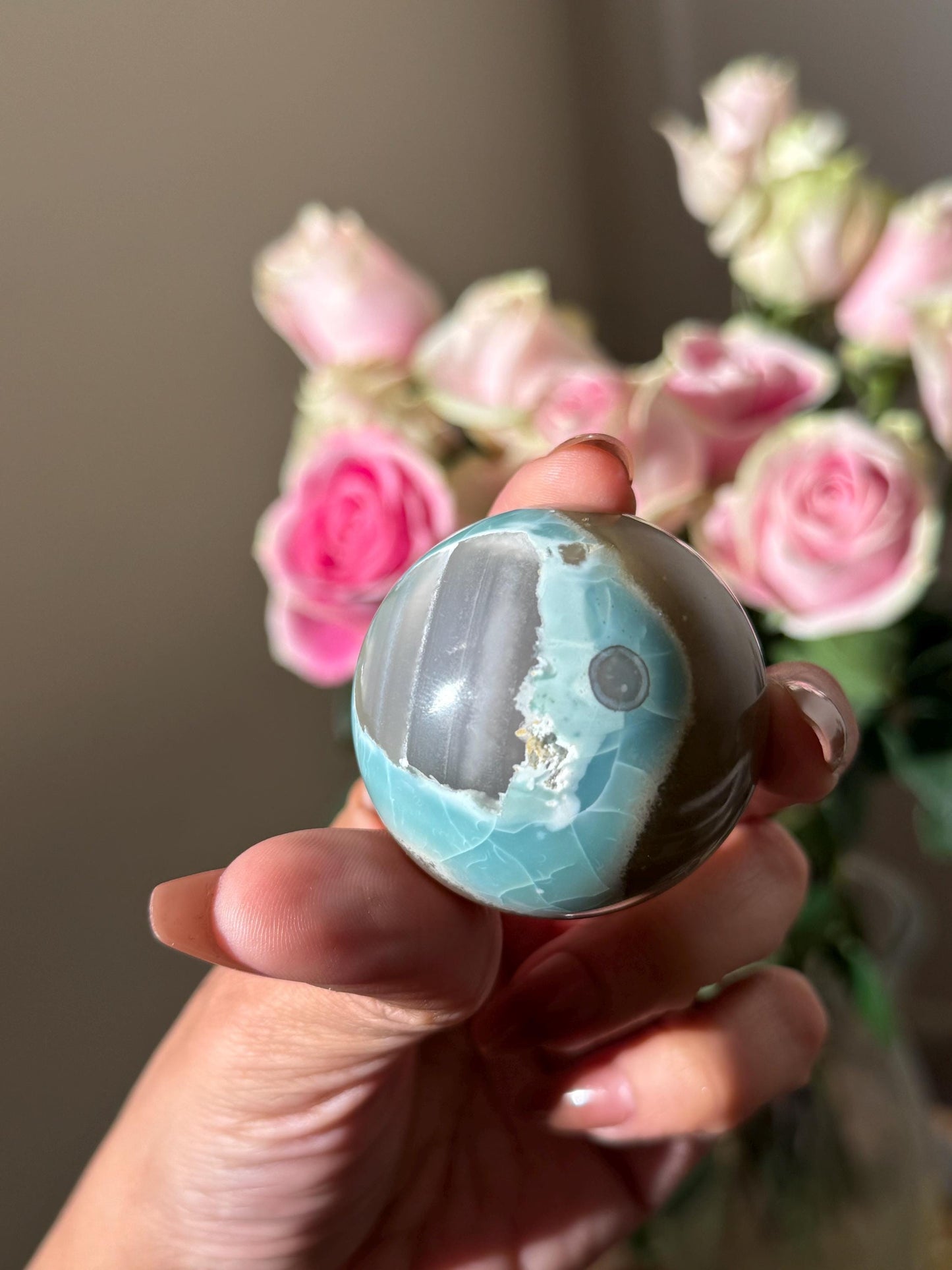 Green flower agate palm, Green Flower Agate,  Sakura Agate, Cherry Blossom Agate, Heart Crystals, Crystal Gifts, Metaphysical Gifts