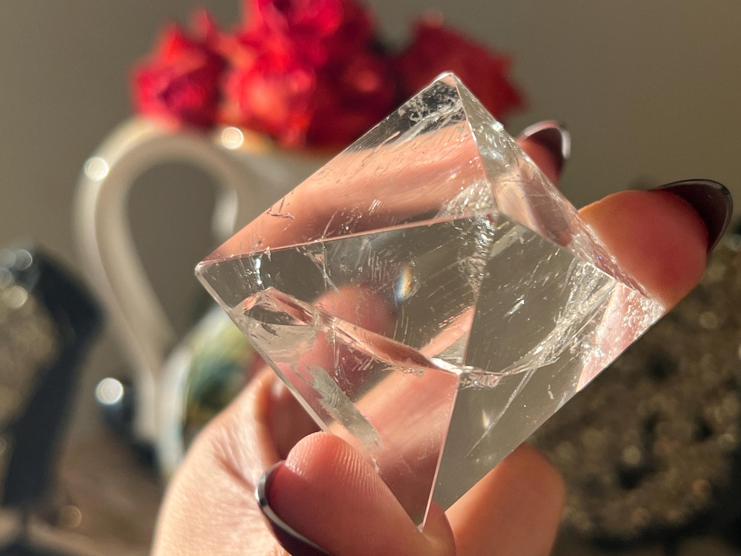 Natural Clear Quartz Pyramid, Rainbow Clear Quartz, Spiritual Home Decoration, Egyptian Pyramid Decoration, High Frequency Quartz, Pyramid