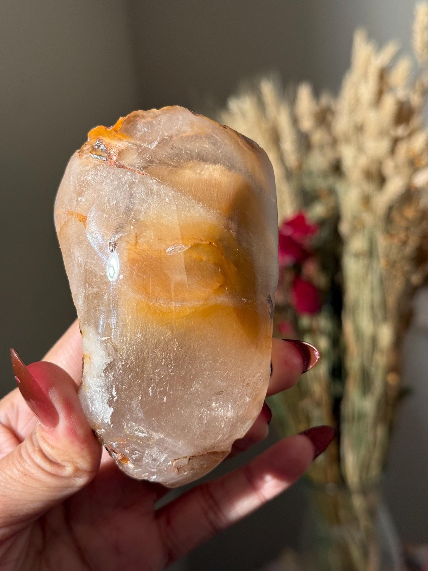 Rabbit Hair Quartz, Orange Rutilated Quartz, Amphibole Quartz, Orange Rutilated Quartz, Amphiboles, Rough Polished Amphibole