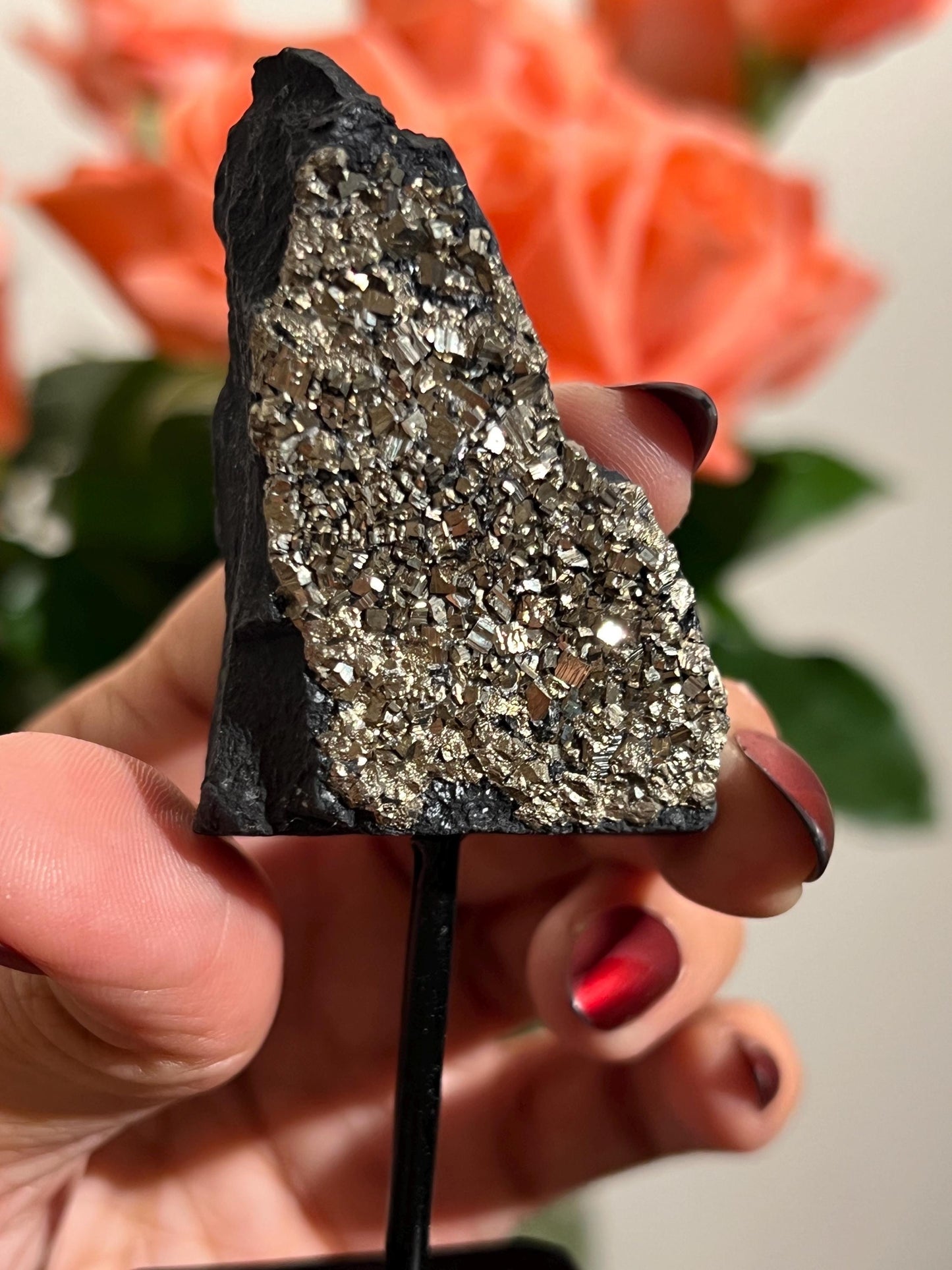 Mini Shungite with Pyrite On Stand, Natural Shungite, Shungite with Pyrite, Raw Shungite, Crystal Gifts, Metaphysical Gifts, Spiritual Decor
