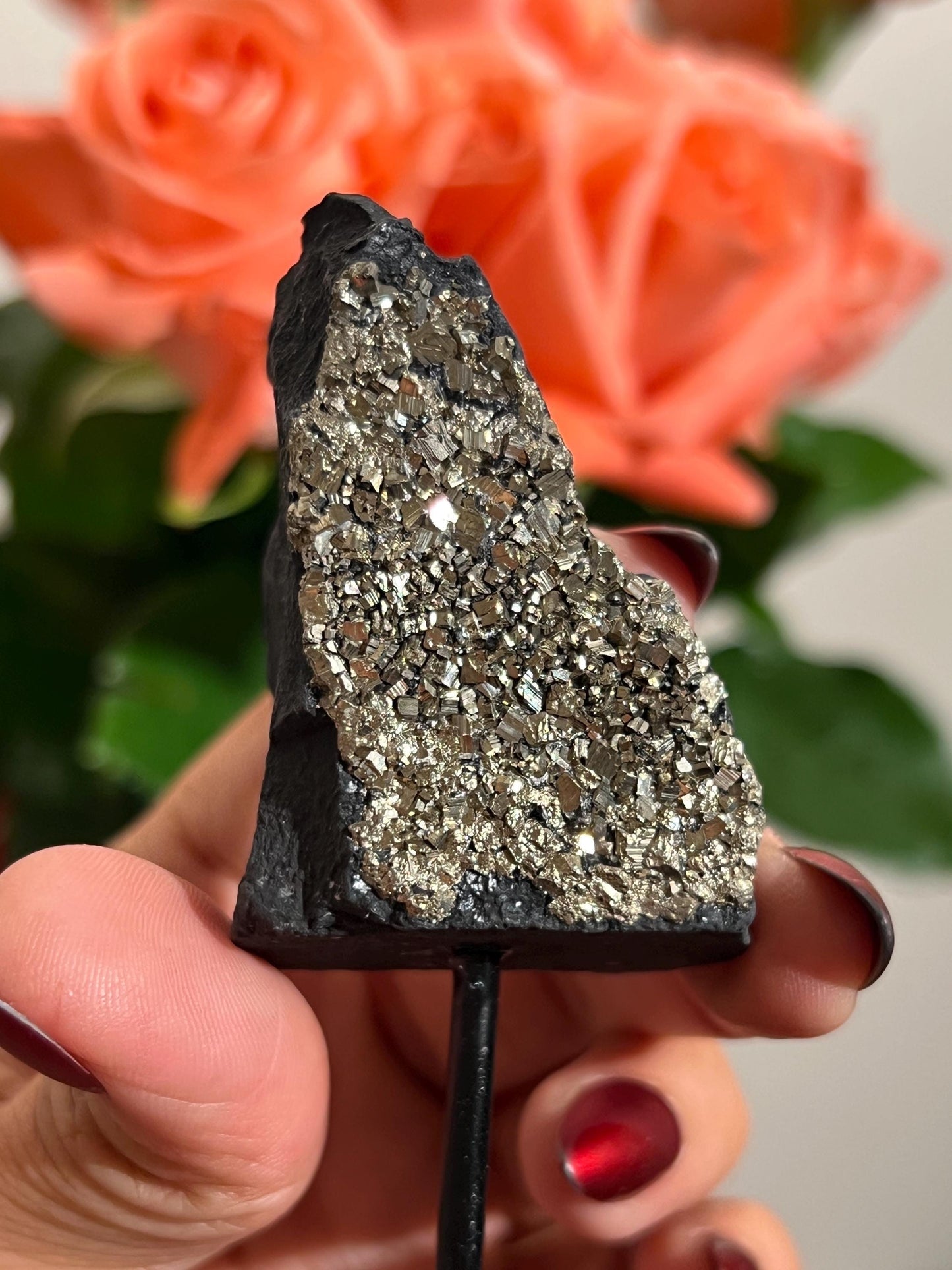 Mini Shungite with Pyrite On Stand, Natural Shungite, Shungite with Pyrite, Raw Shungite, Crystal Gifts, Metaphysical Gifts, Spiritual Decor