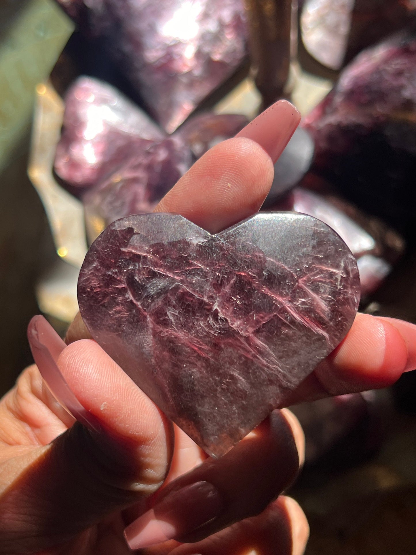 Flashy Purple Mica Heart, Lepidolite Heart, Crystal hearts, Gem Lepidolite, Mica Palm stone
