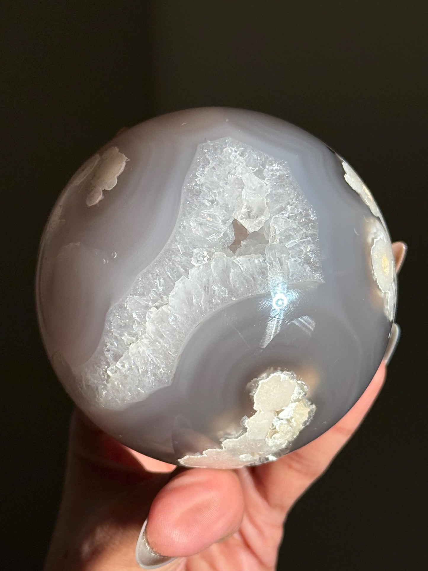 Black Flower Agate Sphere, Flower Agate, Large Flower Agate, Crystal Gifts, Spiritual Decor, Crystal Ball,
