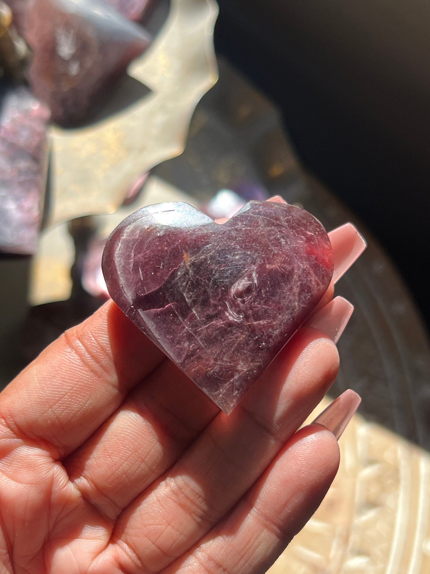 Flashy Purple Mica Heart, Lepidolite Heart, Crystal hearts, Gem Lepidolite, Mica Palm stone, Crystal Jewelry, Crystal Gifts, Small