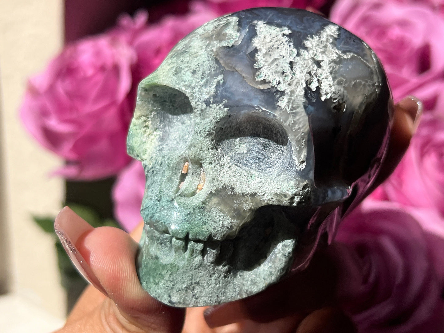 Moss Agate Skull, Druzy Moss Agate, Moss Agate Crystal, Crystal Gifts, Metaphysical Gifts, Witch Decoration, Crystal Skulls, SMALL
