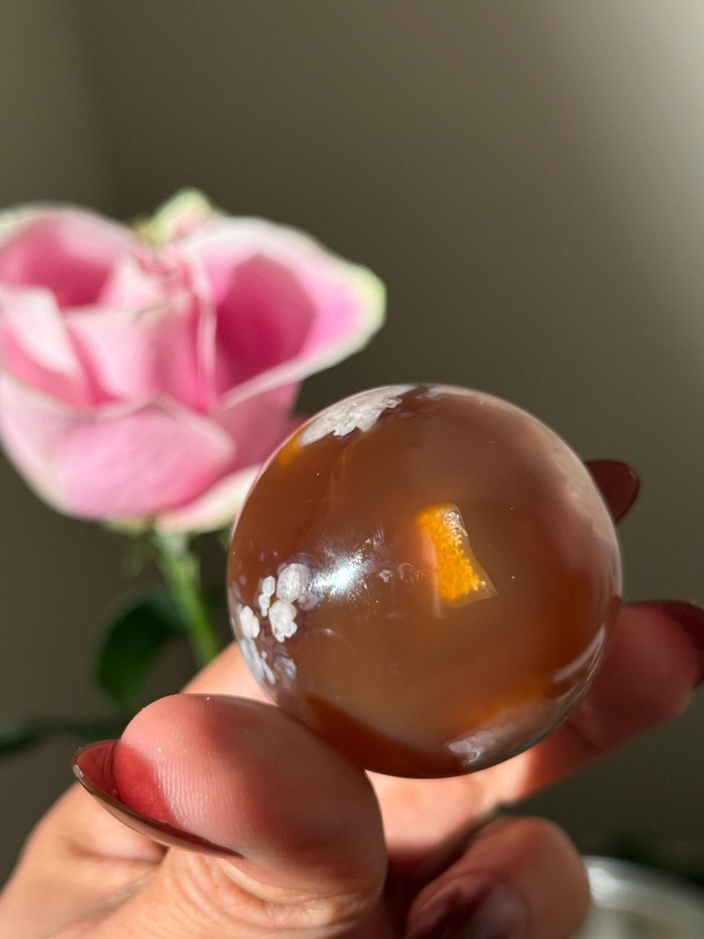 Red Flower Agate, Green Flower Agate,  Sakura Agate, Cherry Blossom Agate, Heart Crystals, Crystal Gifts, 41 mm
