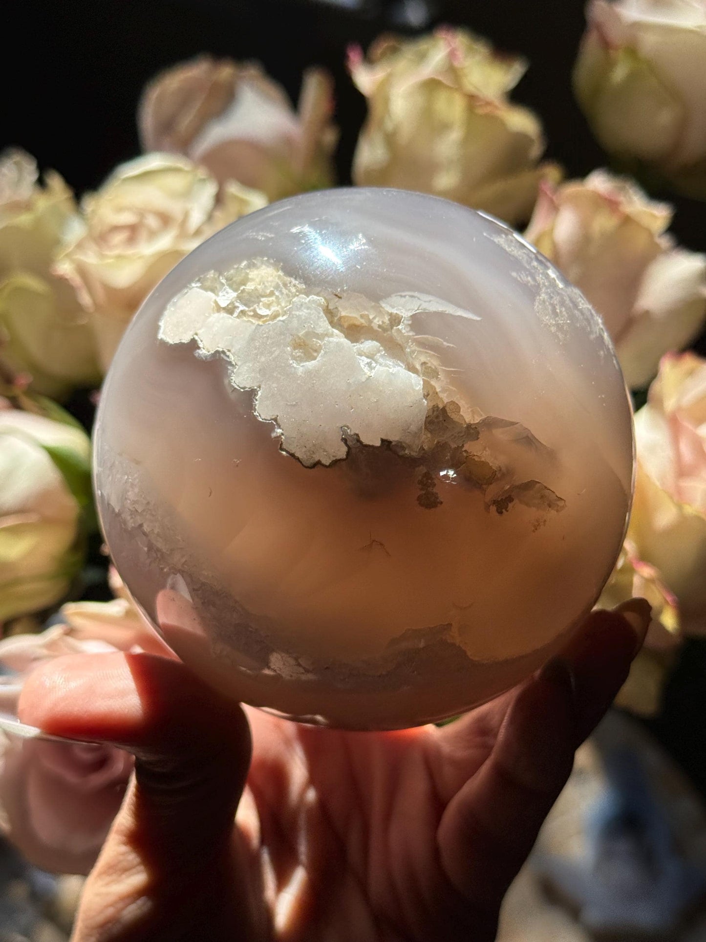 Black Flower Agate Sphere, Flower Agate, Large Flower Agate, Crystal Gifts, Spiritual Decor, Crystal Ball,
