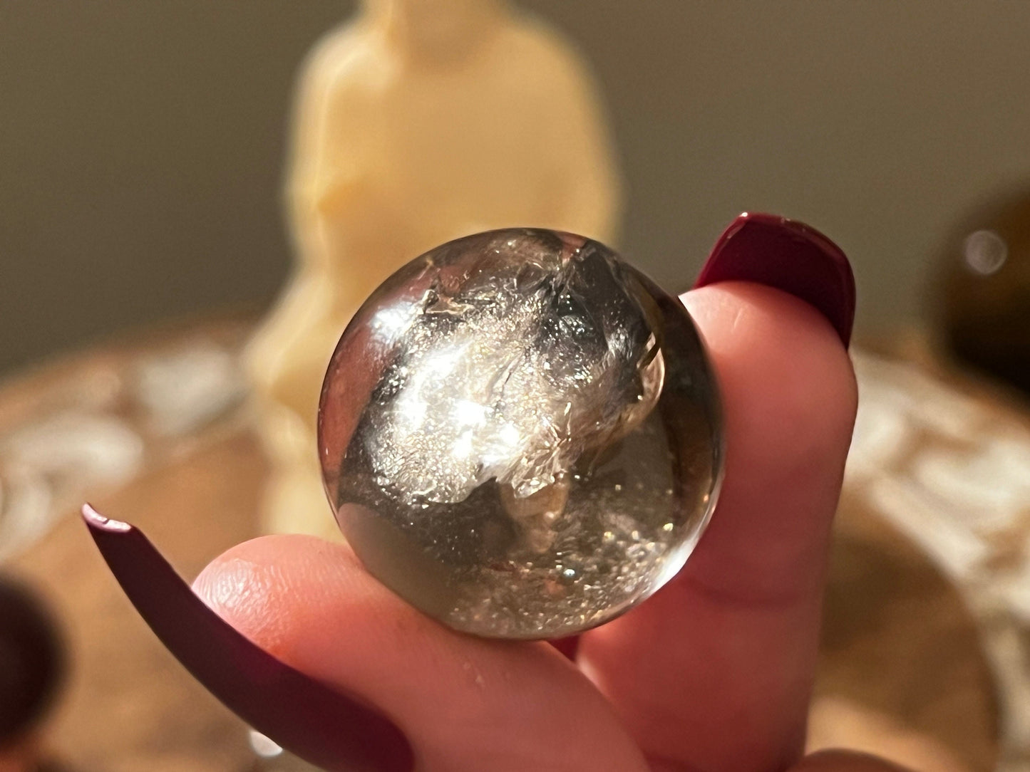 Small Smoky Quartz Sphere, Rainbow Smoky Quartz, crystal ball with crown holder,