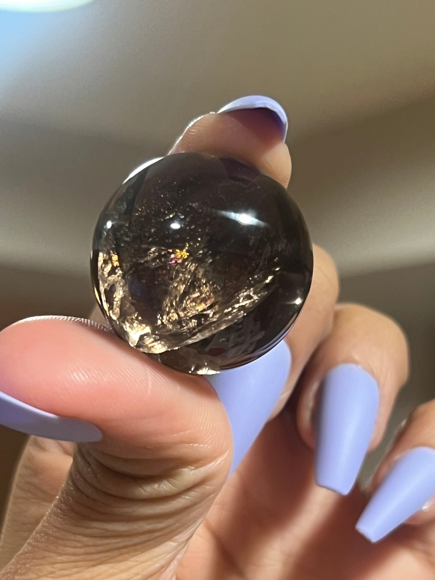Small Smoky Quartz Sphere, Rainbow Smoky Quartz, crystal ball with crown holder,