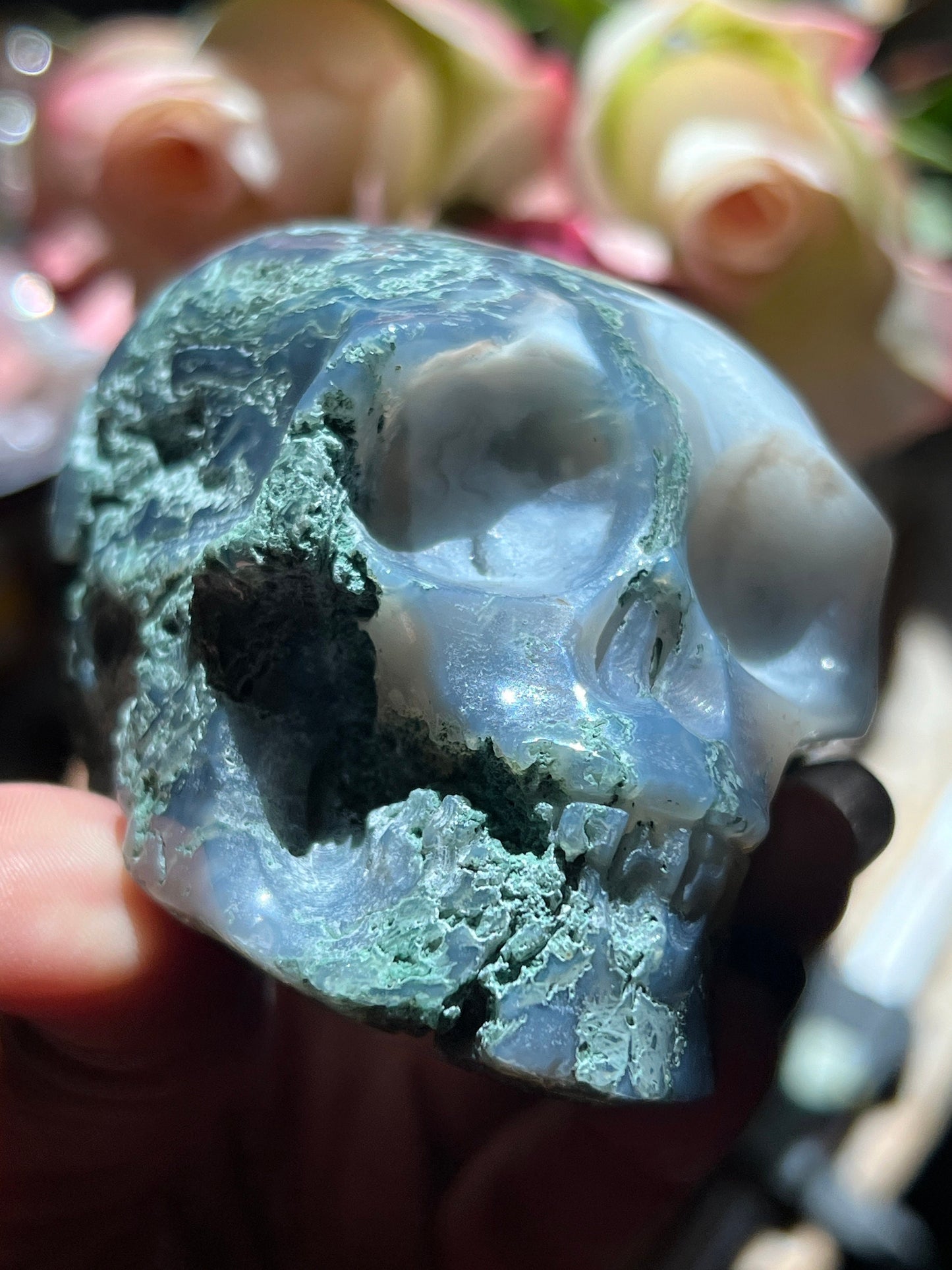 Small Moss Agate Skull, Druzy Moss Agate, Moss Agate Crystal, Crystal Gifts, Metaphysical Gifts, Witch Decoration, Crystal Skulls, SMALL