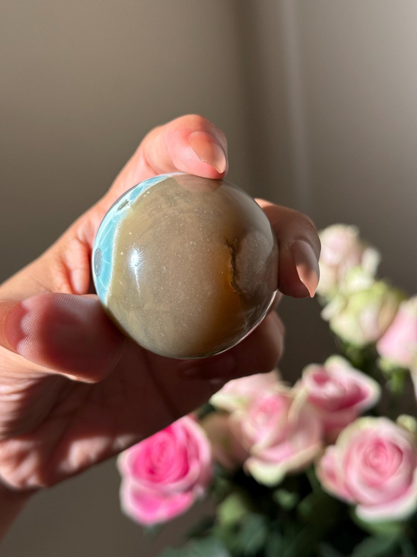 Green flower agate palm, Green Flower Agate,  Sakura Agate, Cherry Blossom Agate, Heart Crystals, Crystal Gifts, Metaphysical Gifts