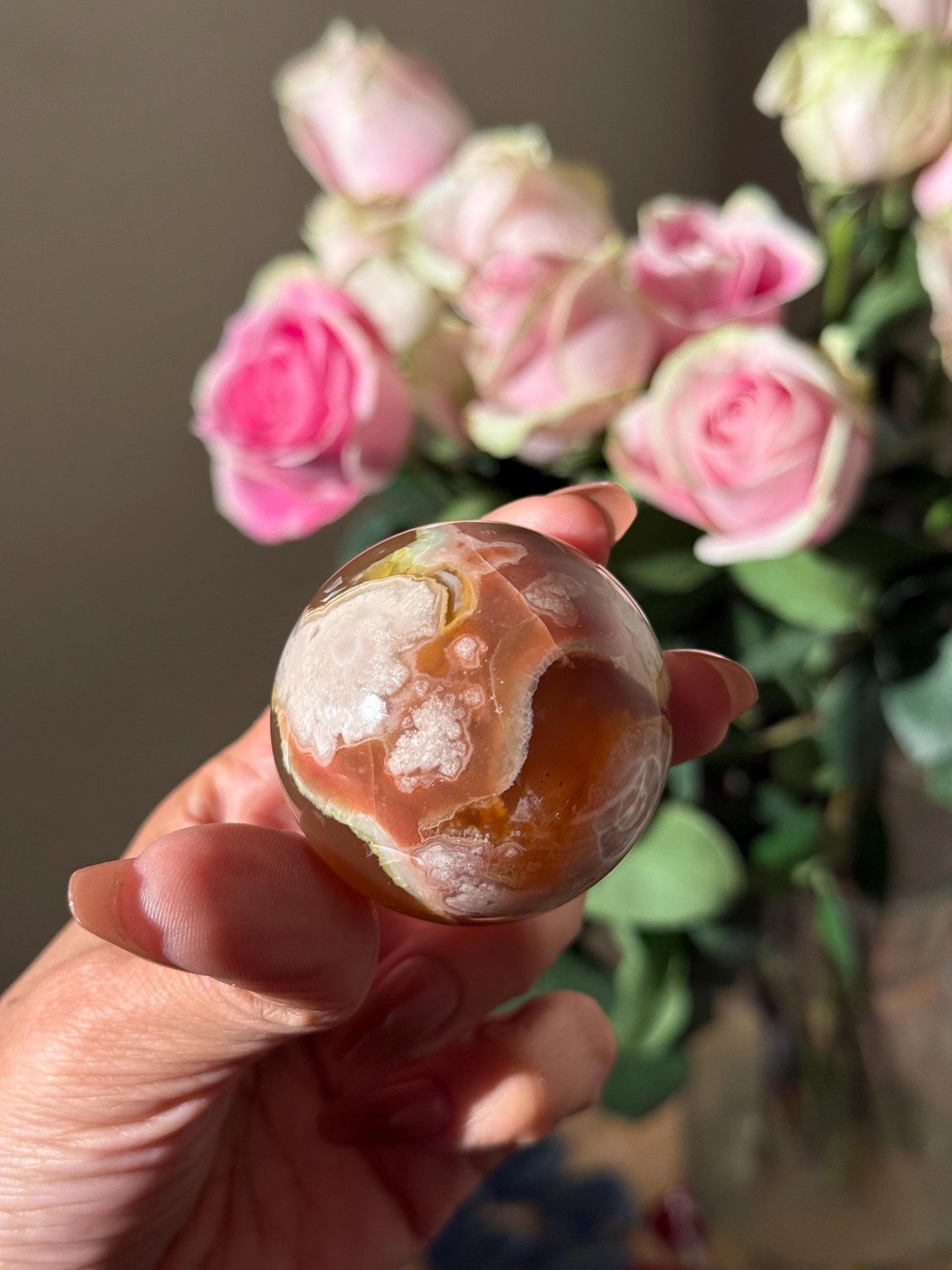Green Flower Agate ( More Red), Green Flower Agate,  Sakura Agate, Cherry Blossom Agate, Heart Crystals, Crystal Gifts, Metaphysical Gifts