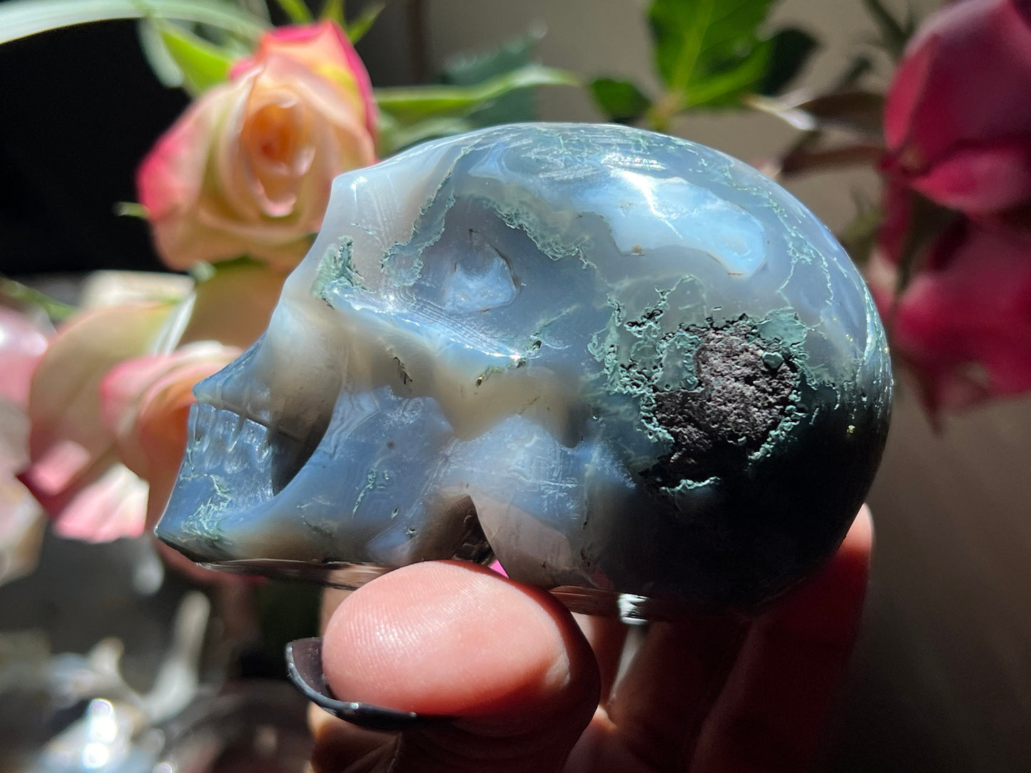 Small Moss Agate Skull, Druzy Moss Agate, Moss Agate Crystal, Crystal Gifts, Metaphysical Gifts, Witch Decoration, Crystal Skulls, SMALL