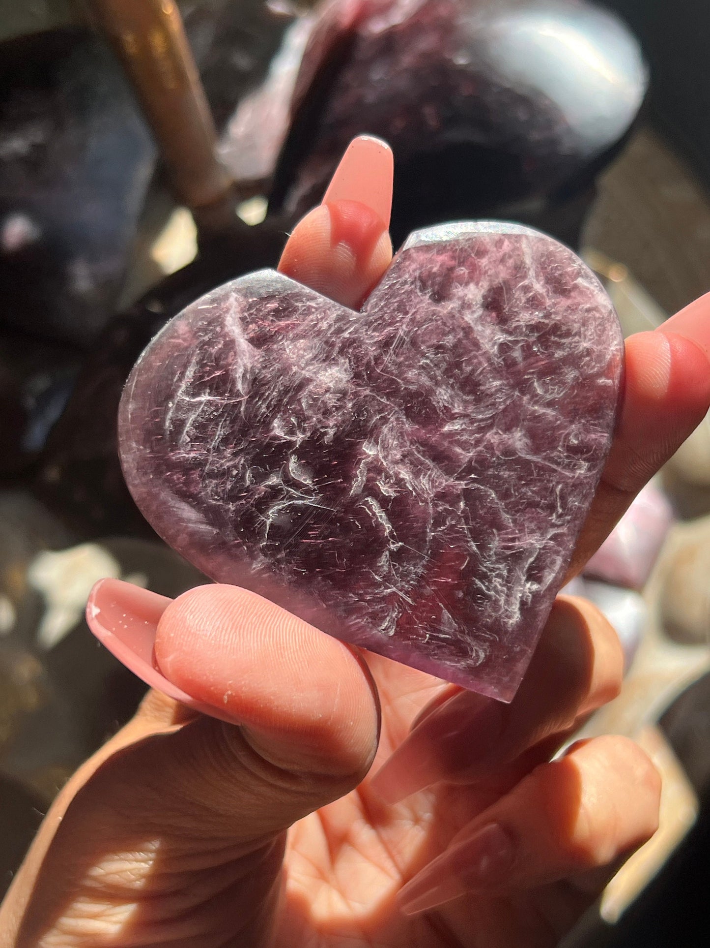 Flashy Purple Mica Heart, Lepidolite Heart, Crystal hearts, Gem Lepidolite, Mica Palm stone, Crystal Jewelry, Crystal Gifts, Small