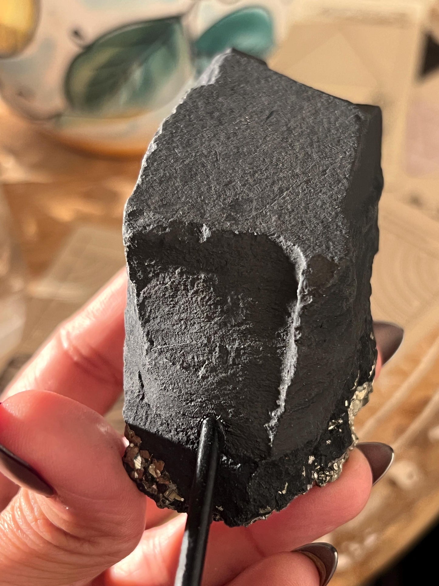 Shungite with Pyrite On Stand, Natural Shungite, Shungite with Pyrite, Raw Shungite, Crystal Gifts, Metaphysical Gifts, Spiritual Decor