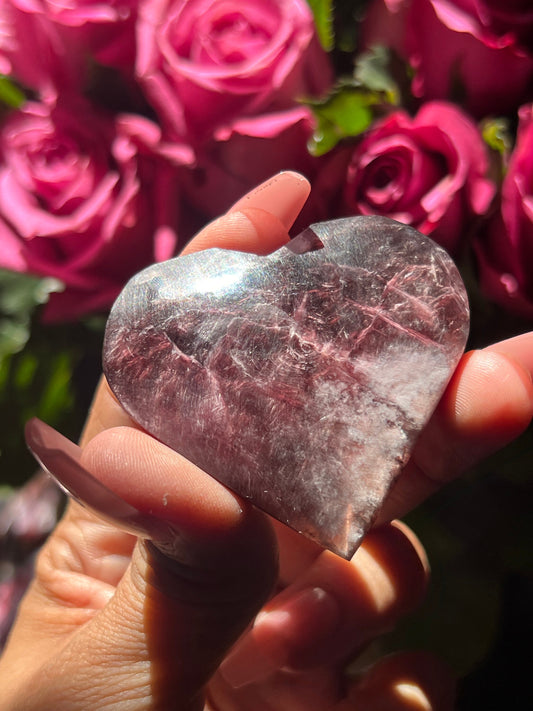 Flashy Purple Mica Heart, Lepidolite Heart, Crystal hearts, Gem Lepidolite, Mica Palm stone