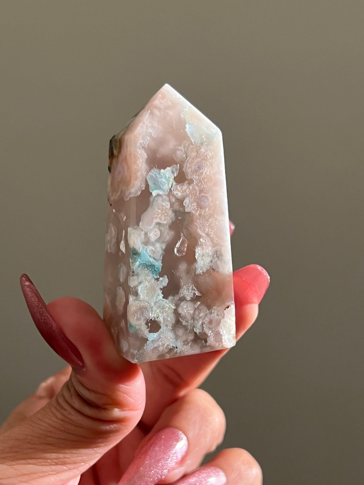 Precious Flower Agate Point, Pink flower agate tower, Beautiful Flower Agate Tower, Flower Agate, Healing Crystals, Crystals for Healing