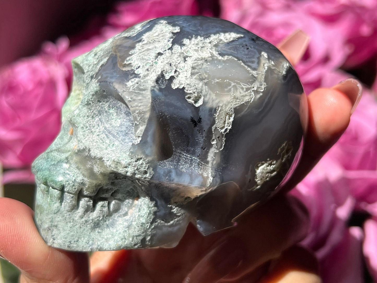 Moss Agate Skull, Druzy Moss Agate, Moss Agate Crystal, Crystal Gifts, Metaphysical Gifts, Witch Decoration, Crystal Skulls, SMALL
