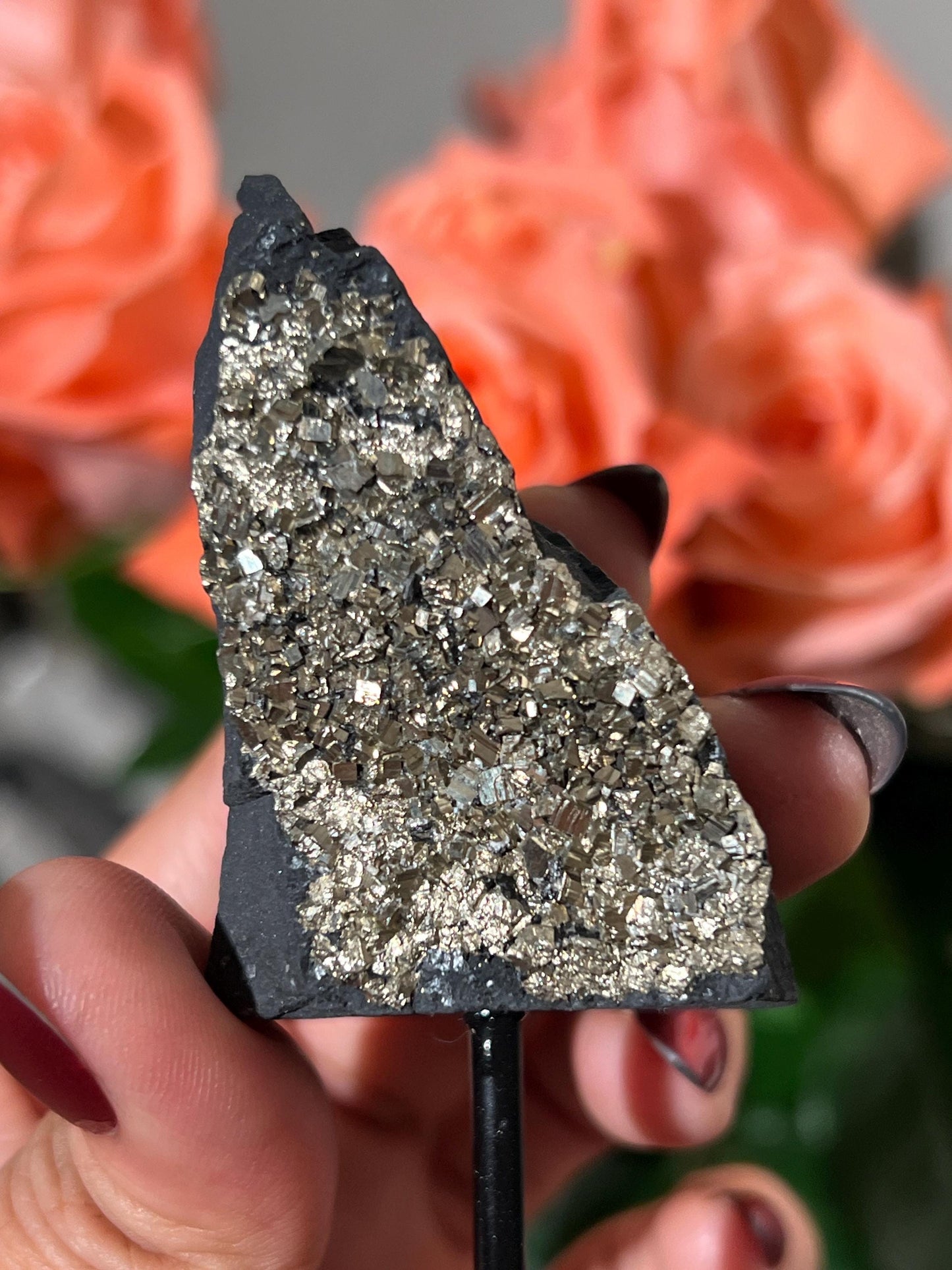 Mini Shungite with Pyrite On Stand, Natural Shungite, Shungite with Pyrite, Raw Shungite, Crystal Gifts, Metaphysical Gifts, Spiritual Decor