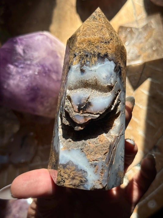 Sagenite Agate, Sagenite Rutile, Rutile Agate, Dendritic Agate, Blue Agate with Golden Rutile, Crystal Gifts, Metaphysical Gift,