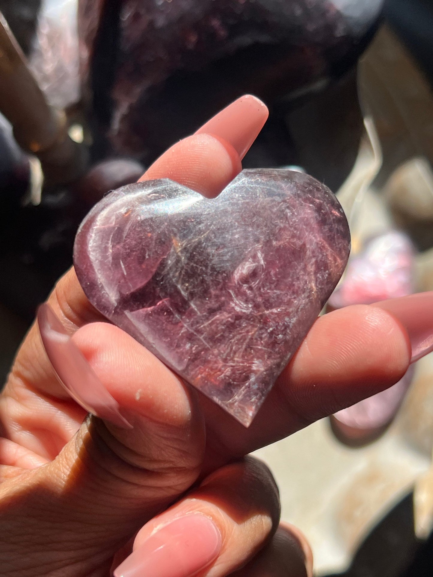 Flashy Purple Mica Heart, Lepidolite Heart, Crystal hearts, Gem Lepidolite, Mica Palm stone, Crystal Jewelry, Crystal Gifts, Small