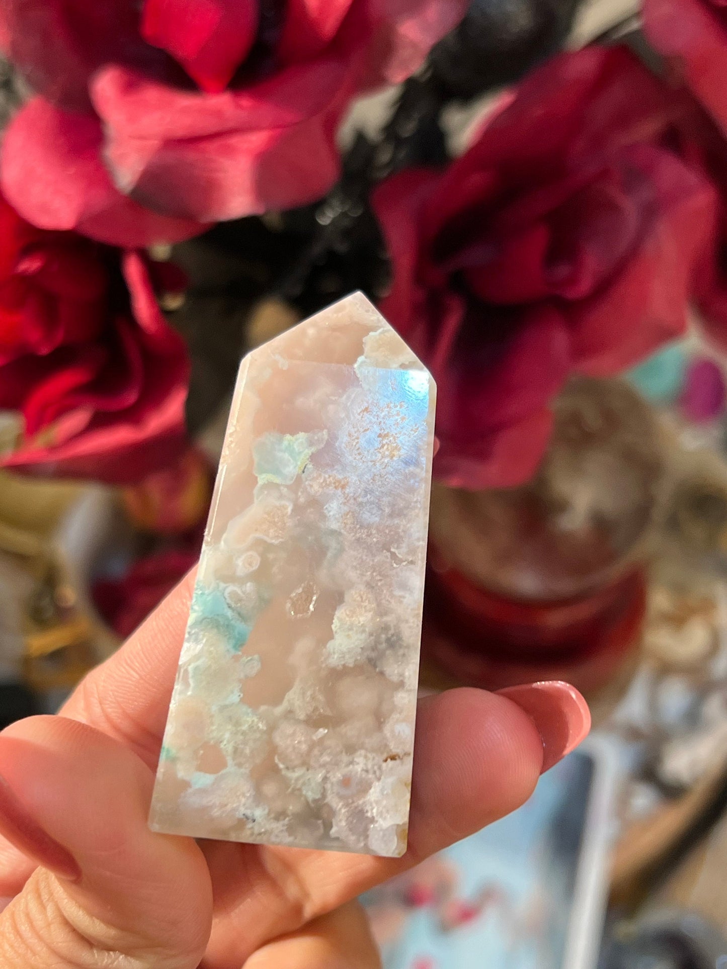 Precious Flower Agate Point, Pink flower agate tower, Beautiful Flower Agate Tower, Flower Agate, Healing Crystals, Crystals for Healing