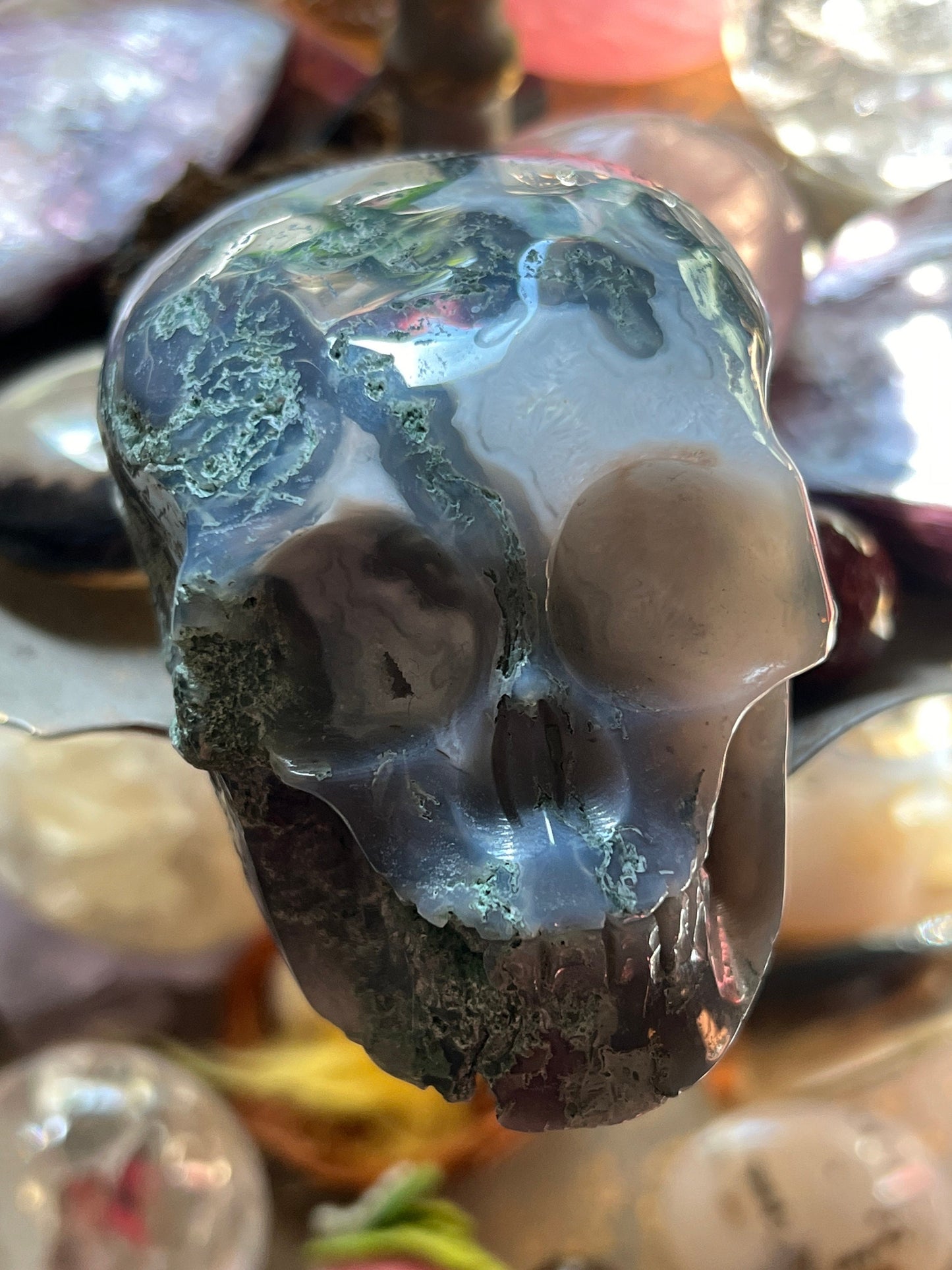 Small Moss Agate Skull, Druzy Moss Agate, Moss Agate Crystal, Crystal Gifts, Metaphysical Gifts, Witch Decoration, Crystal Skulls, SMALL