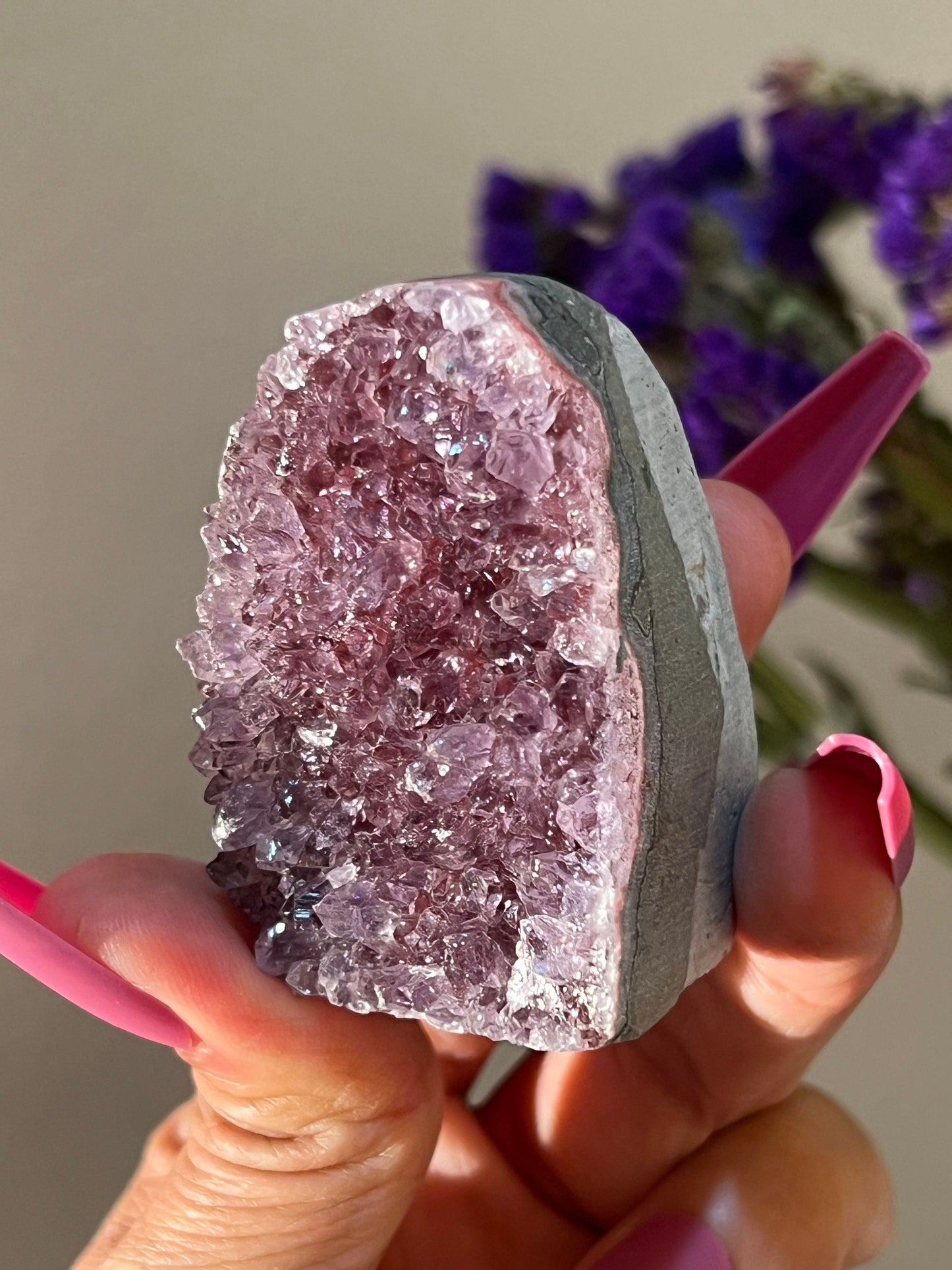 Small Sugar Druzy Geode, Sugar Agate Druzy Amethyst From Uruguay, Druzy Crystals, Cut base amethyst,