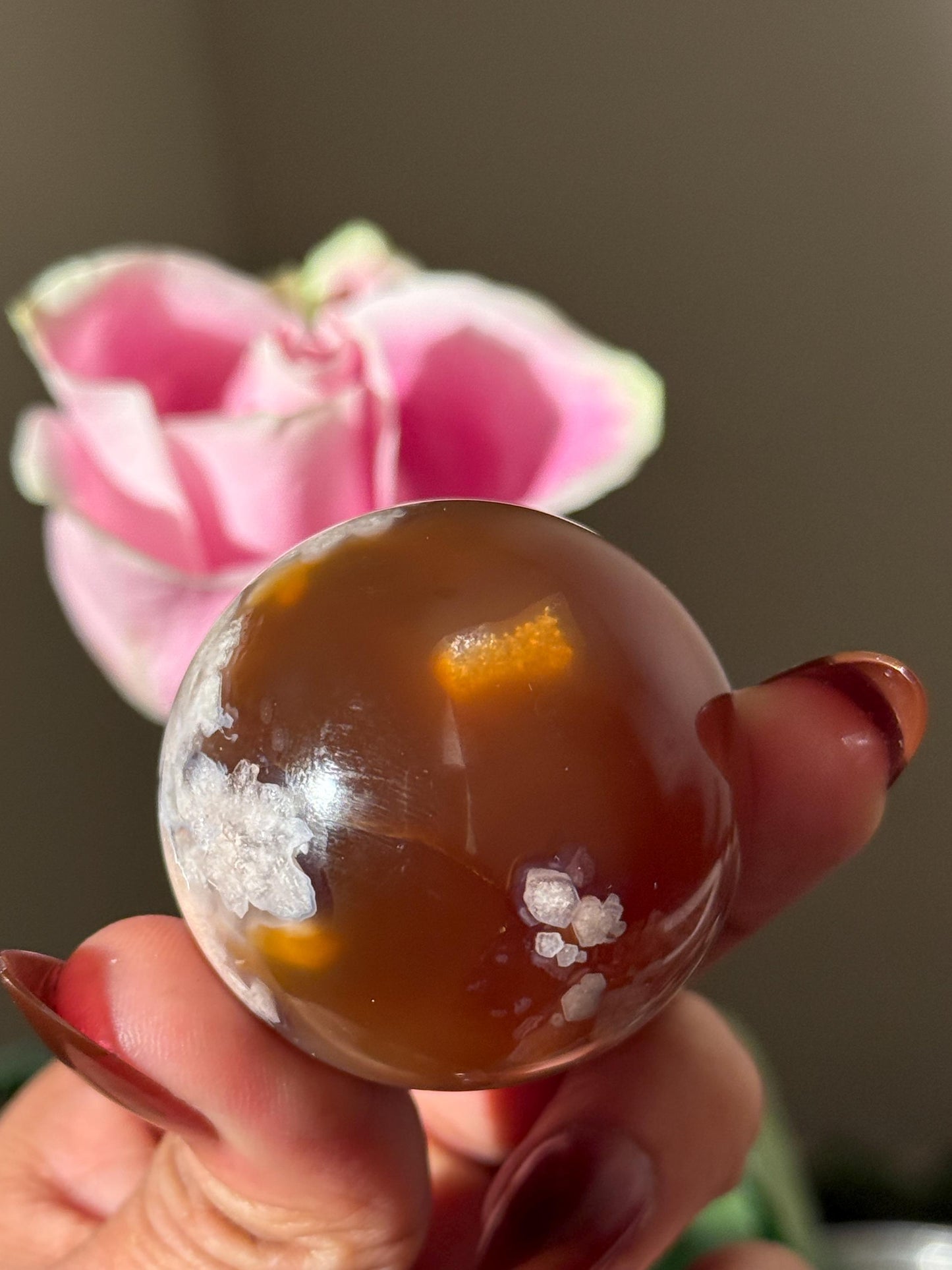 Red Flower Agate, Green Flower Agate,  Sakura Agate, Cherry Blossom Agate, Heart Crystals, Crystal Gifts, 41 mm
