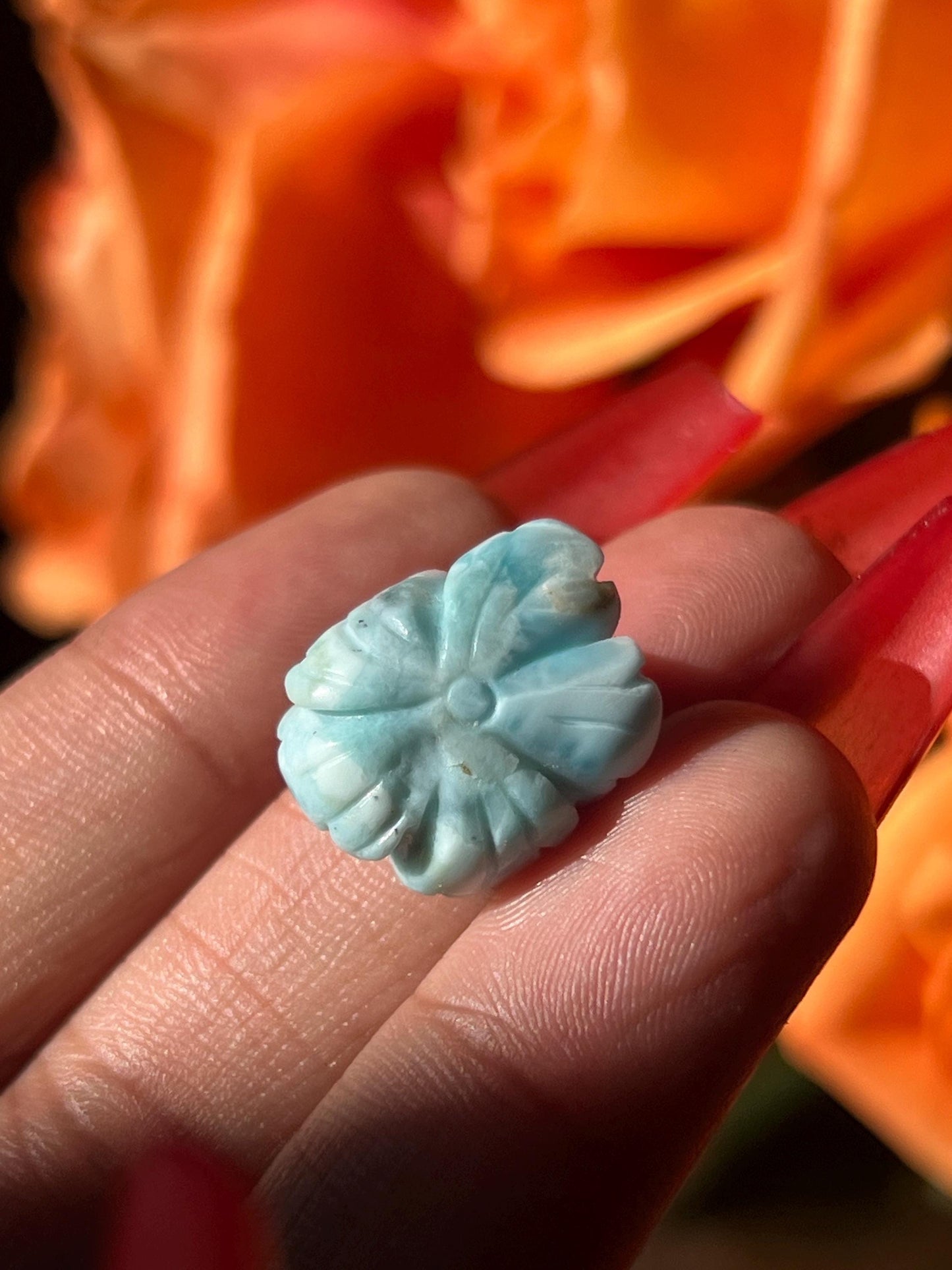 Small Larimar Flower, Larimar Charm, Larimar Flower, Larimar Cab, Larimar stone cabs, Crystal Gifts, Spiritual Gifts, Crystal Jewelry,