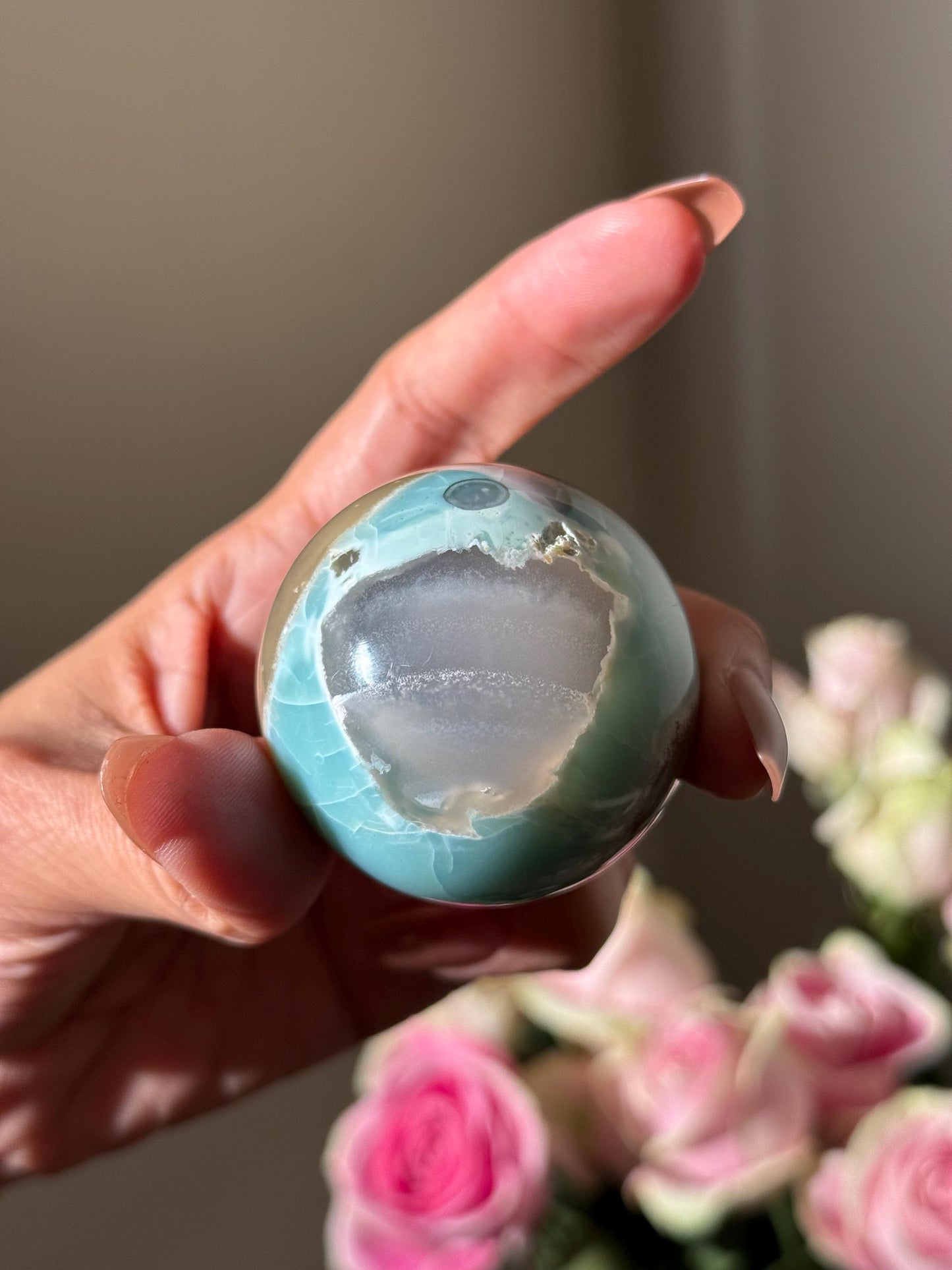 Green flower agate palm, Green Flower Agate,  Sakura Agate, Cherry Blossom Agate, Heart Crystals, Crystal Gifts, Metaphysical Gifts