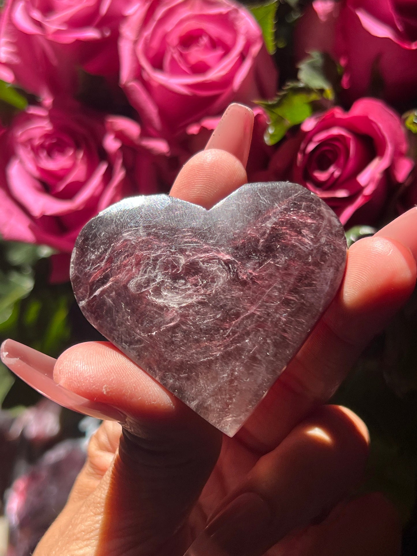 Flashy Purple Mica Heart, Lepidolite Heart, Crystal hearts, Gem Lepidolite, Mica Palm stone