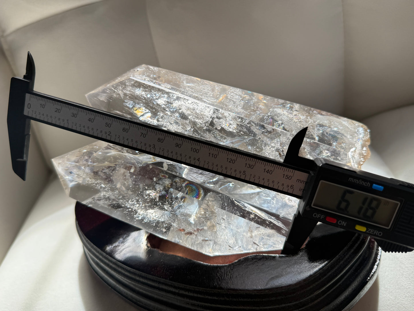 Twin Quartz Crystal, Tantric Twin Flame Quartz , A-Grade Clear Quartz with Rainbows on Custom Wooden Stand,  Statement Crystal Specimen